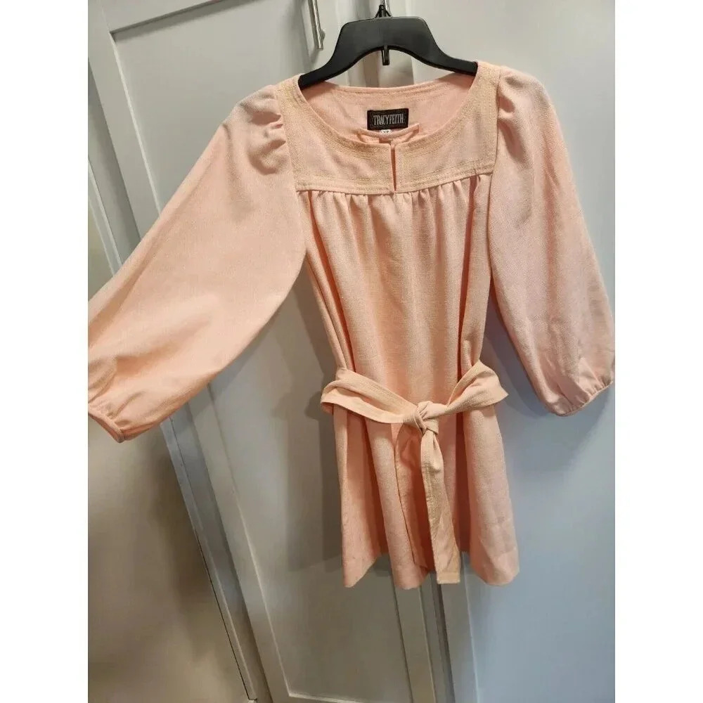 Tracy Feith Three Quarter Sleeve Knit Mini Dress Pink Neon Yellow Sz XS - Picture 2 of 9